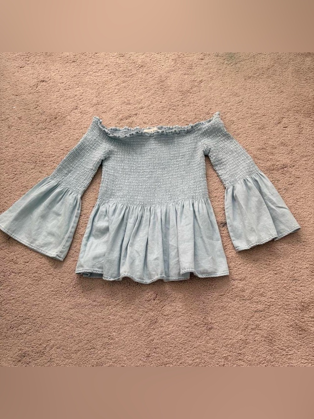 Smocked Off-Shoulder Light Blue Peplum Tunic